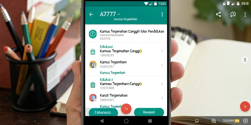 Antarmuka aplikasi A7777 yang user-friendly untuk Kamus Terjemahan.