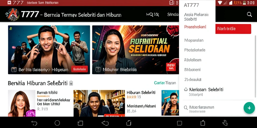 Tampilan antarmuka AT777 yang menarik untuk berita hiburan.