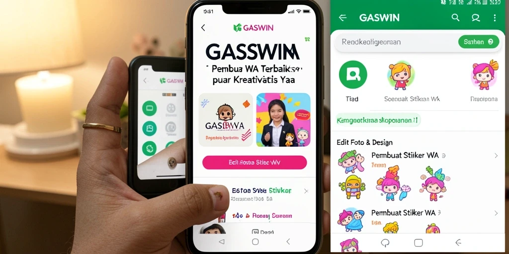 Screenshot aplikasi GASWIN menampilkan antarmuka pembuatan stiker yang intuitif.