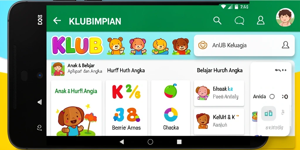 Tampilan antarmuka KLUBIMPIAN yang ramah anak dan edukatif.