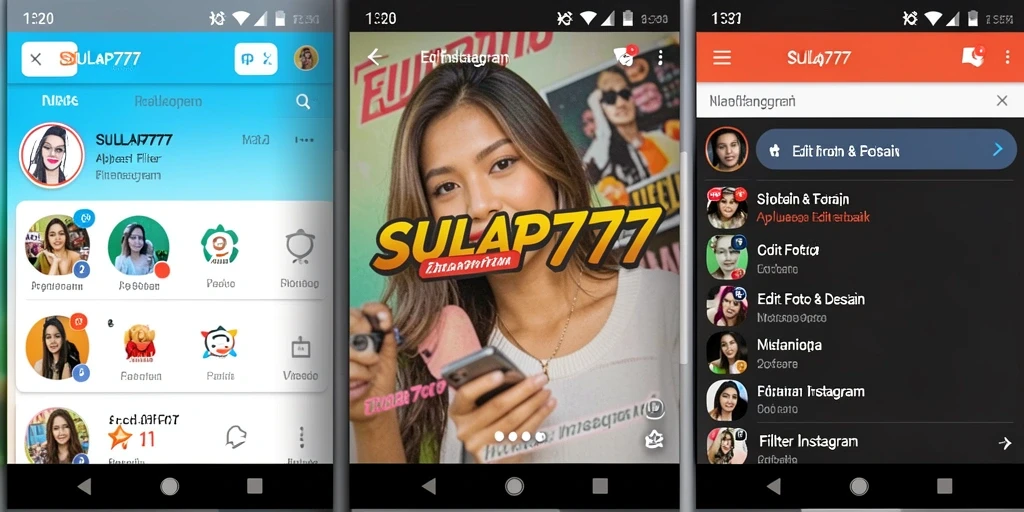 Tampilan antarmuka aplikasi SULAP777 dengan berbagai fitur filter menarik.
